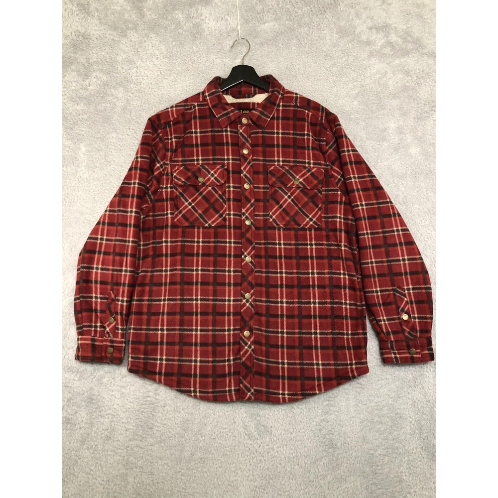 Lee Shirt Jacket Men's Size L Red NWT Fleece Lined Snap Plaid